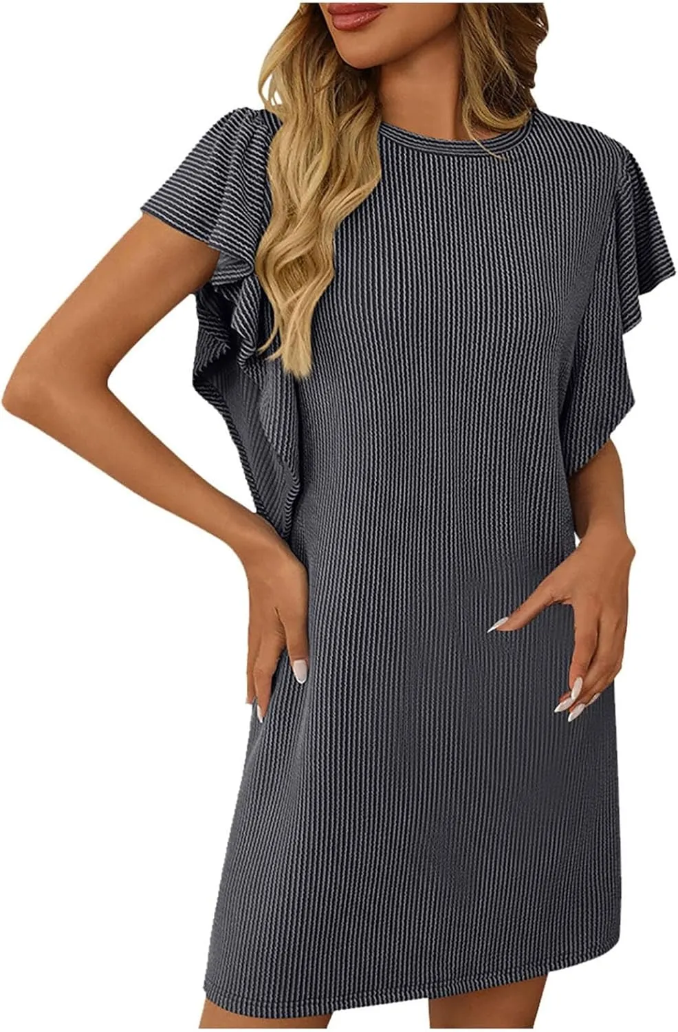 Womens Summer Dresses Fashion 2025 Crewneck Solid Casual Short Sleeve Spring Mini Dress Beach Vacation Dresses