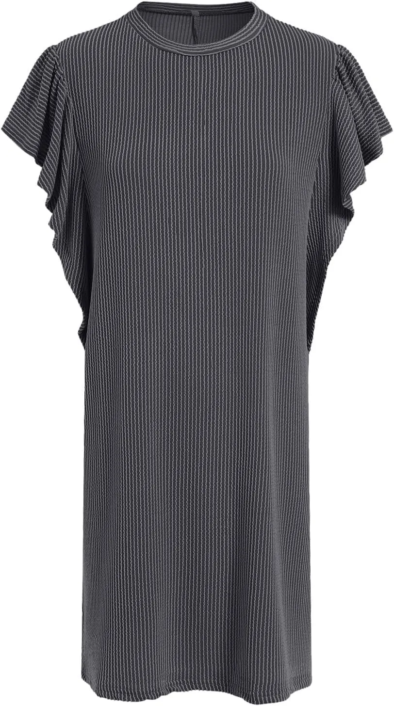 Womens Summer Dresses Fashion 2025 Crewneck Solid Casual Short Sleeve Spring Mini Dress Beach Vacation Dresses