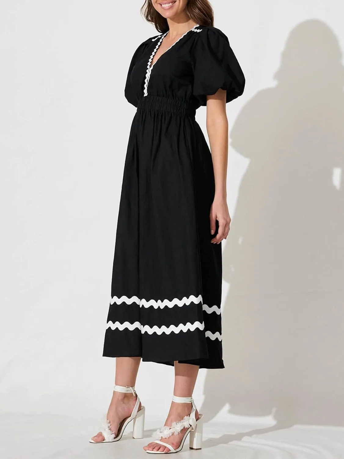Womens V Neck Flutter Sleeve Boho Midi Dress Summer Wedding Guest Beach Party Long Dresses