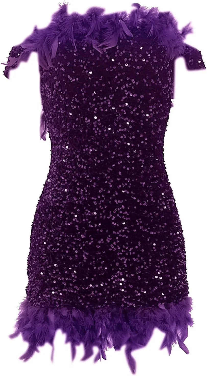 ZYXTIM Women's Dance Dress Rhinestone Sequins Tassel Latin Salsa Ballroom Dress Off Shoulder Flapper Party Dress Plus Size